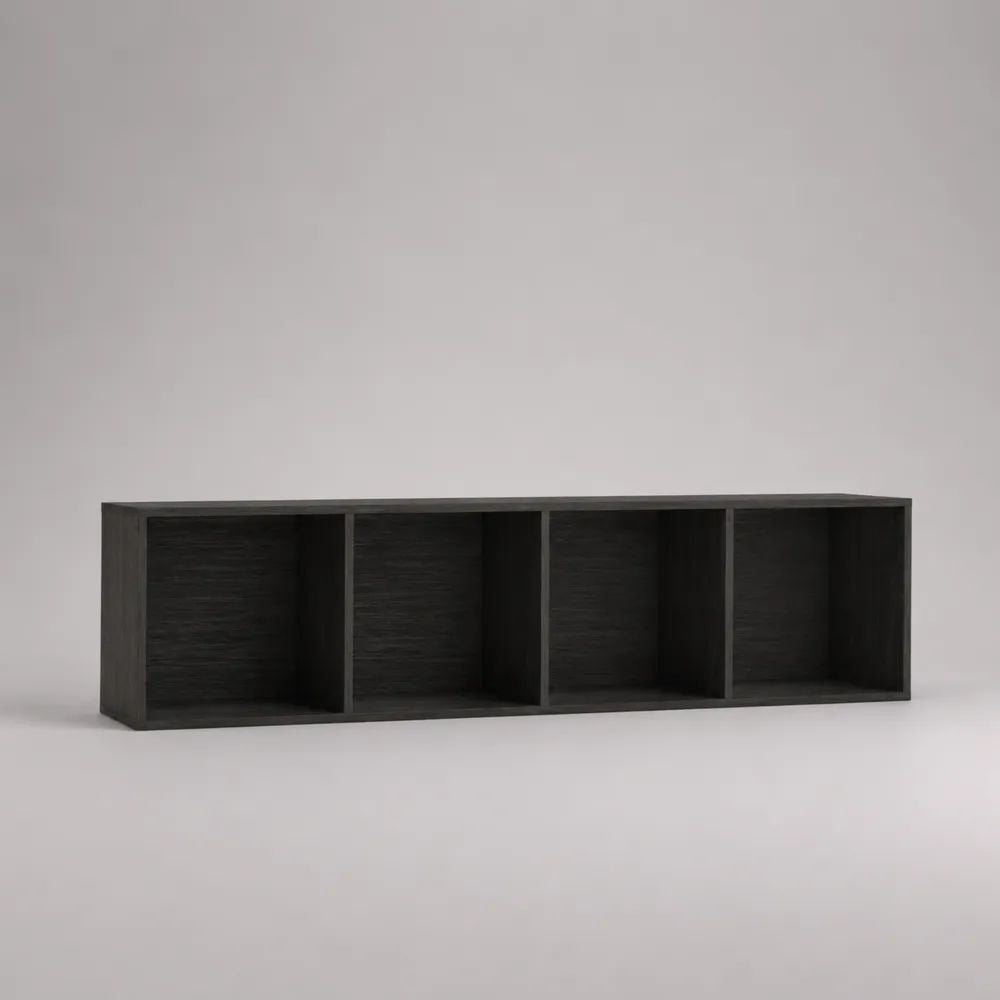 Regal mit 4 offenen Fächern aus melaminbeschichteter Spanplatte, Schwarz, 120 × 30 × 30 cm