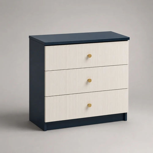 Kommode mit 3 Schubladen aus MDF und Spanplatte, Dunkelblau/Weiß/Goldfarben, 80 × 40 × 80 cm