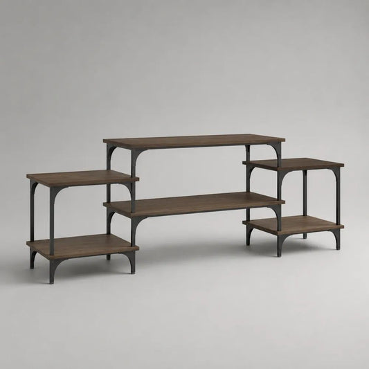 Standregal mit 6 Ablagen aus Spanplatte und Stahl, Dunkelbraun/Schwarz, 160 x 35 x 90 cm