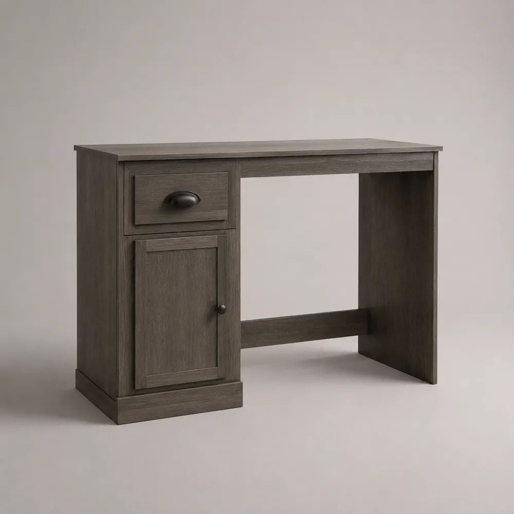 Schreibtisch aus melaminbeschichteter Spanplatte mit Schublade und Schrankfach, Dunkelgrau/Schwarz, 100 × 50 × 76 cm