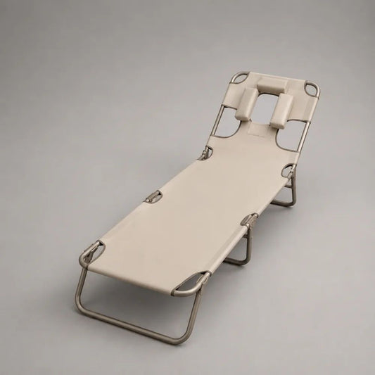Klappbare Sonnenliege aus Stahl und Polyestergewebe mit Gesichtsöffnung, Beige/Silber, 190 x 58 x 28 cm