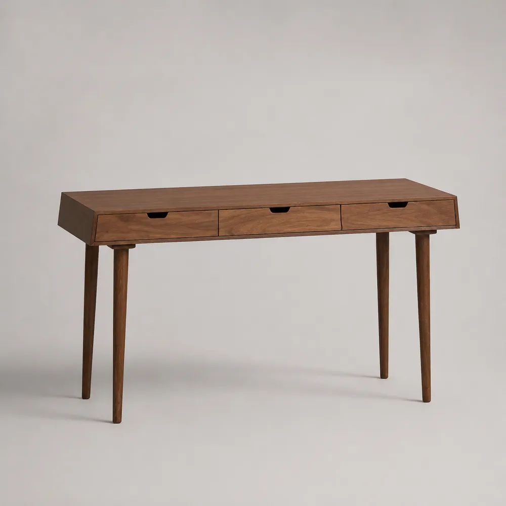 Schreibtisch aus massivem Mangoholz mit 3 Schubladen, rechteckig, Braun, 120 × 55 × 78 cm