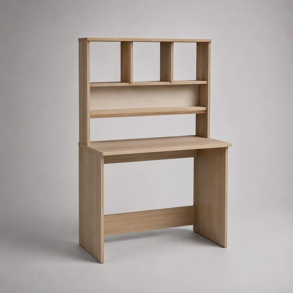 Rechteckiger Schreibtisch mit Regalaufsatz aus melaminbeschichteter Spanplatte, Natur-Eiche, 100 × 50 × 150 cm