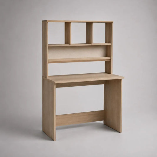 Rechteckiger Schreibtisch mit Regalaufsatz aus melaminbeschichteter Spanplatte, Natur-Eiche, 100 × 50 × 150 cm