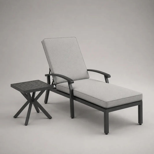 2-teiliges Gartenliegen-Set mit Beistelltisch, verstellbare Aluminium-Liege mit Auflagen, Hellgrau/Anthrazit, Liege 195 x 68 x 95 cm, Tisch 45 x 45 x 45 cm